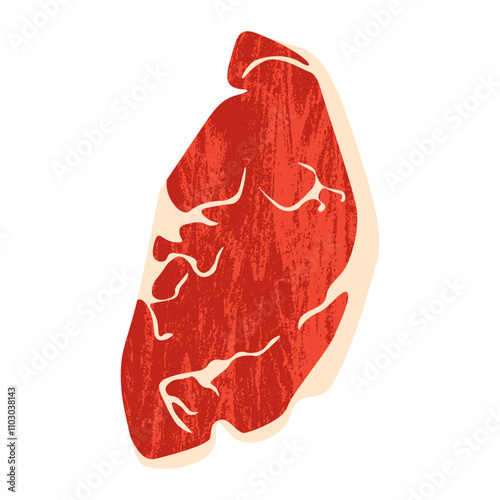 Cartoon beefsteak meat. Raw steak for barbecue, sirloin ribeye t-bone lamb beef fillet, fillet piece for grill restaurant menu design. Vector isolated illustration