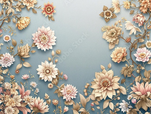 Delicate floral pattern with intricate details on a soft blue background, floral, nature photo