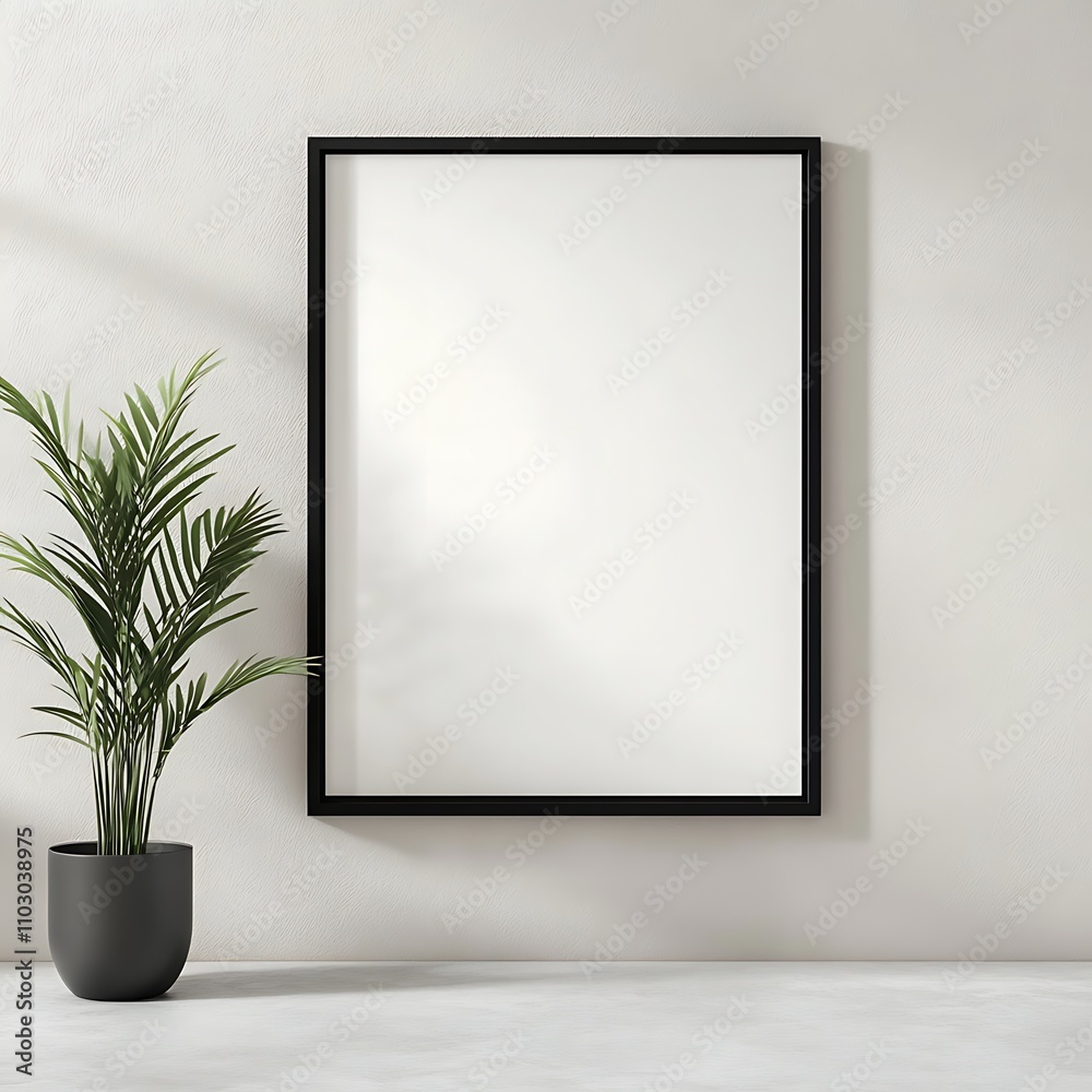 Elegant Minimalist Interior Design Featuring a Blank Frame on a Wall with a Green Plant in a Pot for Home Decor Inspiration Elegant Minimalist Interior Design Featuring a Blank Frame on a Wall with a Green Plant in a Pot for Home Decor Inspiration