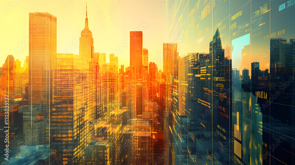 Abstract view of a city skyline influenced by economic Abstract view of a city skyline influenced by economic