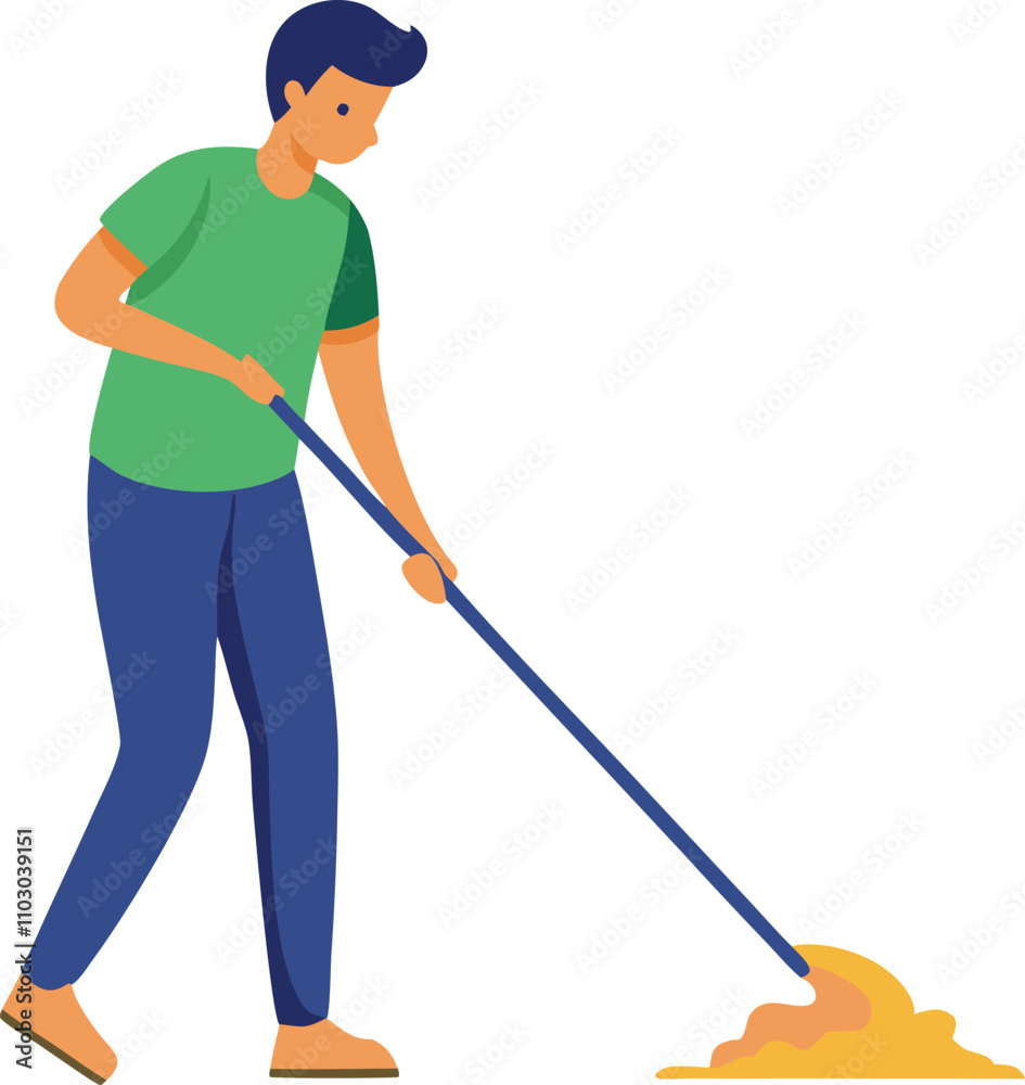 flat drawing of janitor mopping floor, line art vector illustration flat drawing of janitor mopping floor, line art vector illustration