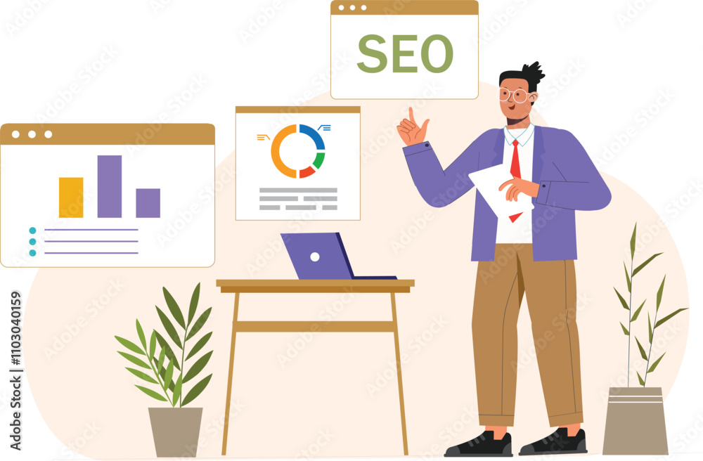 Digital Marketing SEO Analysis Illustration Digital Marketing SEO Analysis Illustration