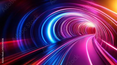 Neon Light Tunnel Abstract Speed and Technology Background