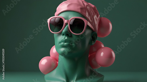green person with a pink bubble. Genrative.ai 