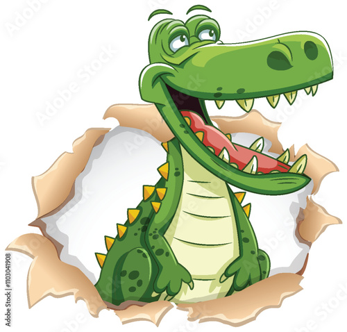 Cheerful Crocodile Breaking Through Wall
