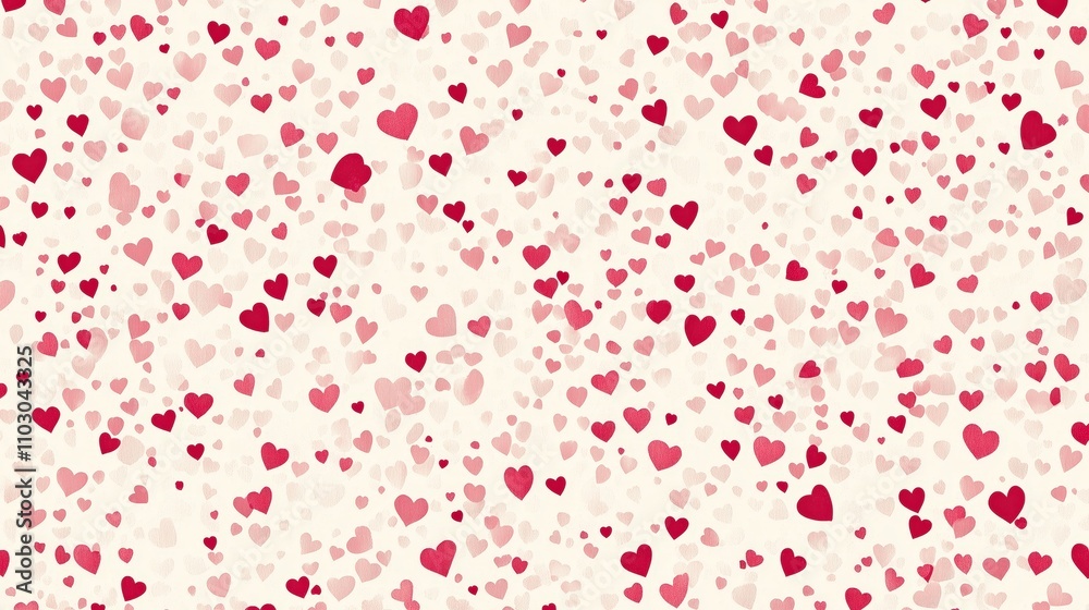 A seamless pattern of tiny hearts in shades of pink and red on a pale background. A seamless pattern of tiny hearts in shades of pink and red on a pale background.