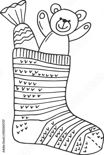 Christmas sock doodle. Cute winter holiday drawing