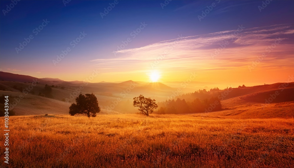 Golden Hour Serenity: A breathtaking sunset paints the sky with vibrant hues, casting a golden glow over a rolling landscape of hills and fields. The image evokes a sense of tranquility and peace. Golden Hour Serenity: A breathtaking sunset paints the sky with vibrant hues, casting a golden glow over a rolling landscape of hills and fields. The image evokes a sense of tranquility and peace.