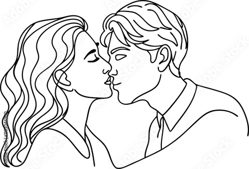 line drawing of couple kissing, line art vector illustration