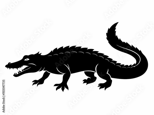 Silhouette of a Majestic Crocodile Vector black on white background photo