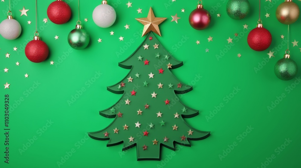 Green background with a Christmas tree and toys. Green background with a Christmas tree and toys.