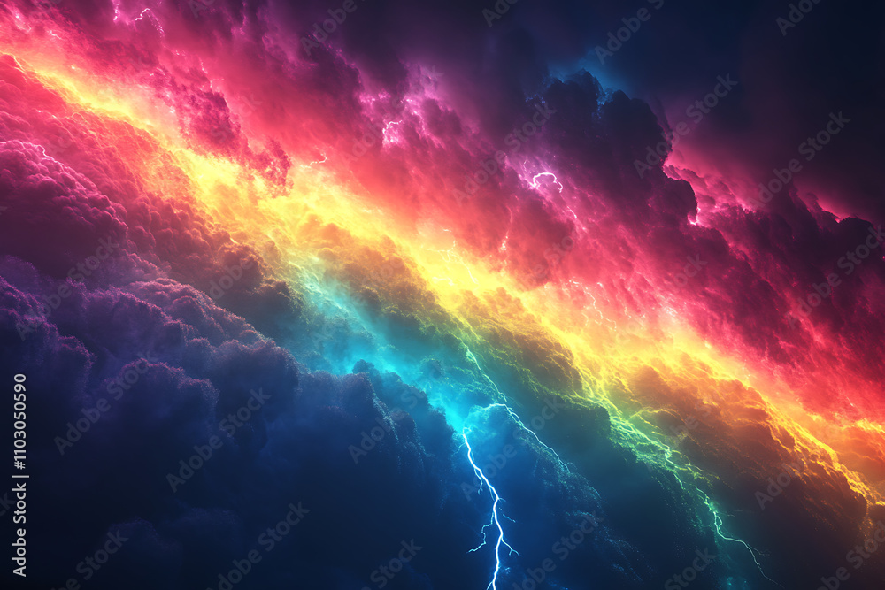 A colorful light show that lights up the dramatic sky. A colorful light show that lights up the dramatic sky.