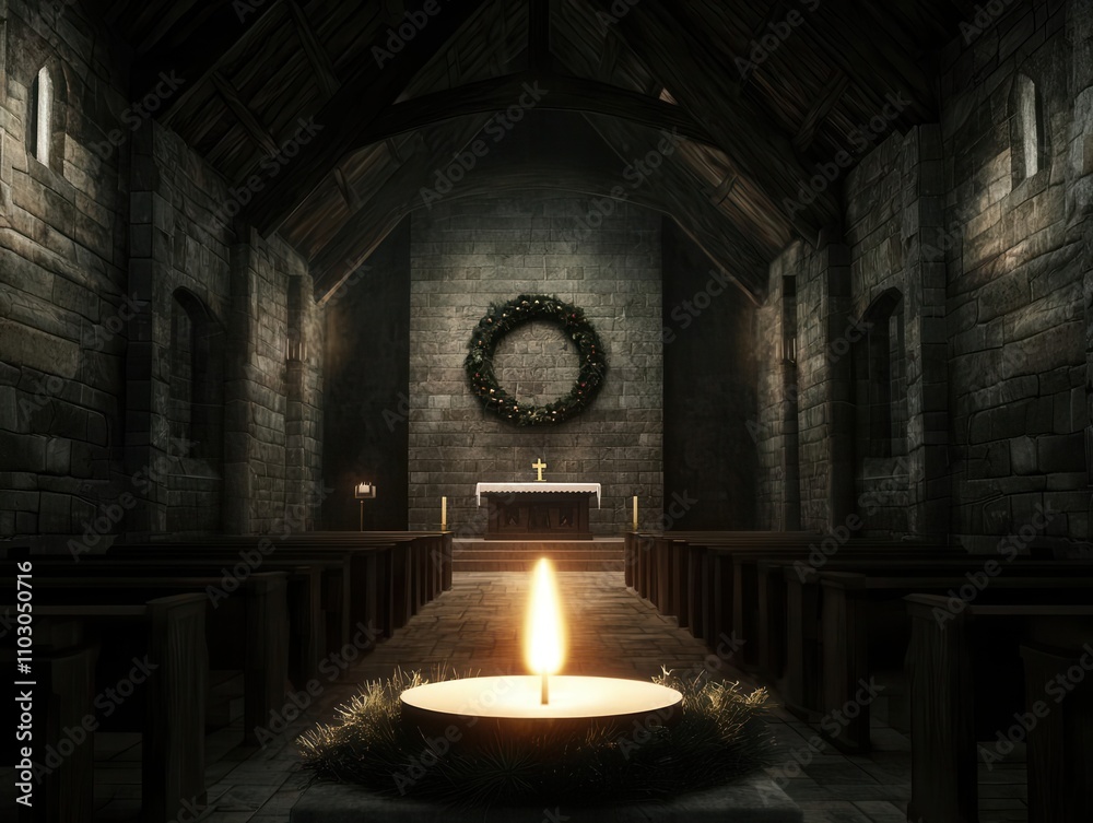 Naklejka premium Intimate candlelit ceremony in historic chapel a spiritual reflection