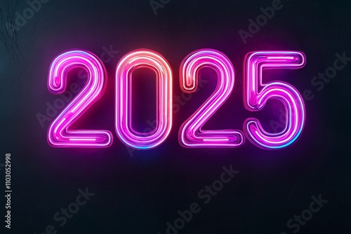 Neon sign displaying the year 2025 in vibrant colors against a dark background.