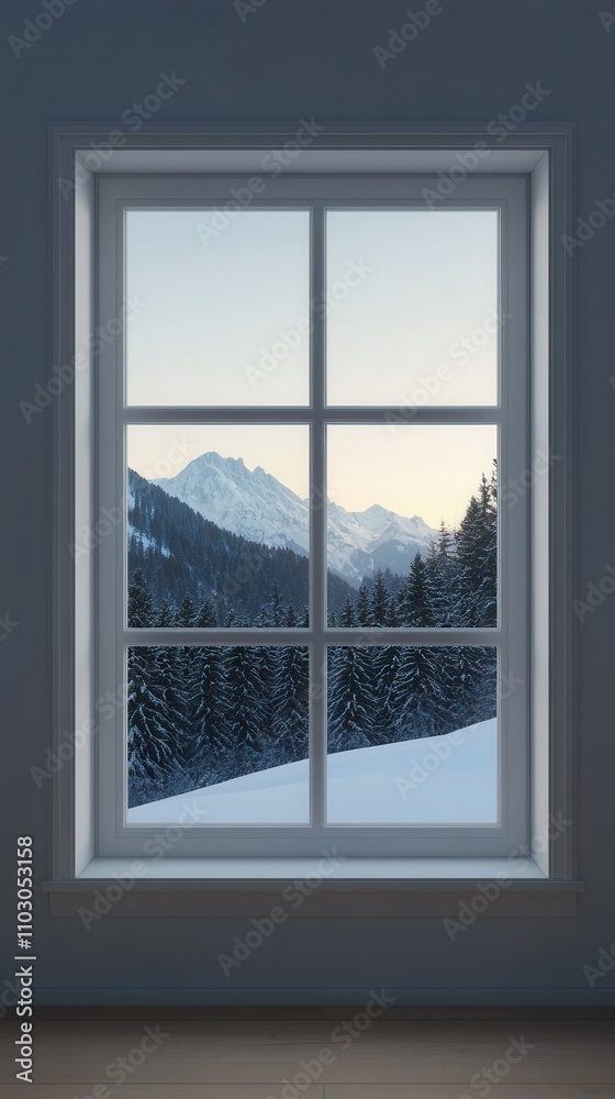 Cozy Winter Window View Snowy Mountains Forest Landscape Cozy Winter Window View Snowy Mountains Forest Landscape