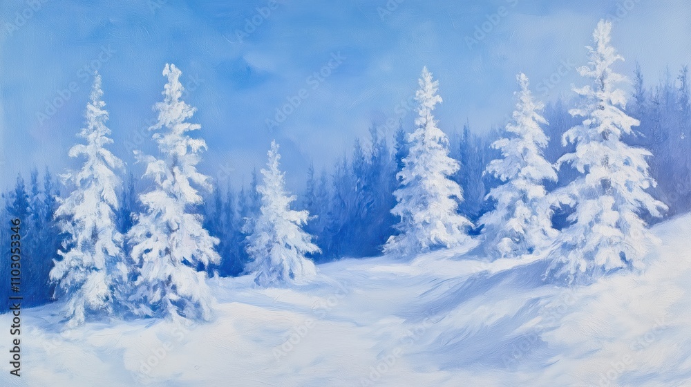 Serene Winter Landscape with Snow-Covered Pines Serene Winter Landscape with Snow-Covered Pines
