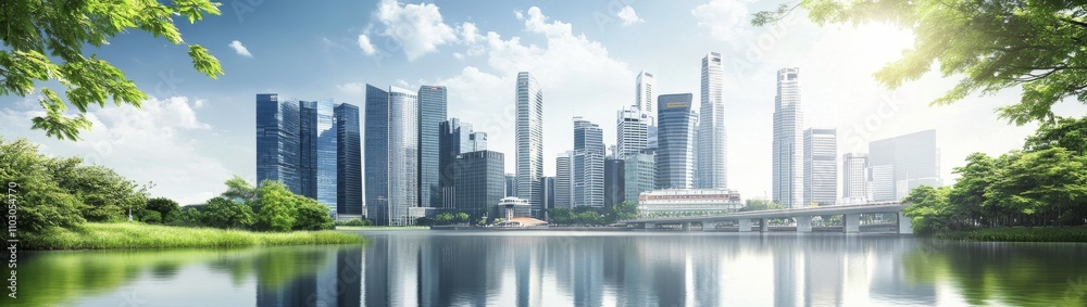 City Skyline Transforms into Green Cityscape Transition to Sustainable Urban Development (Panoramic Banner) City Skyline Transforms into Green Cityscape Transition to Sustainable Urban Development (Panoramic Banner)