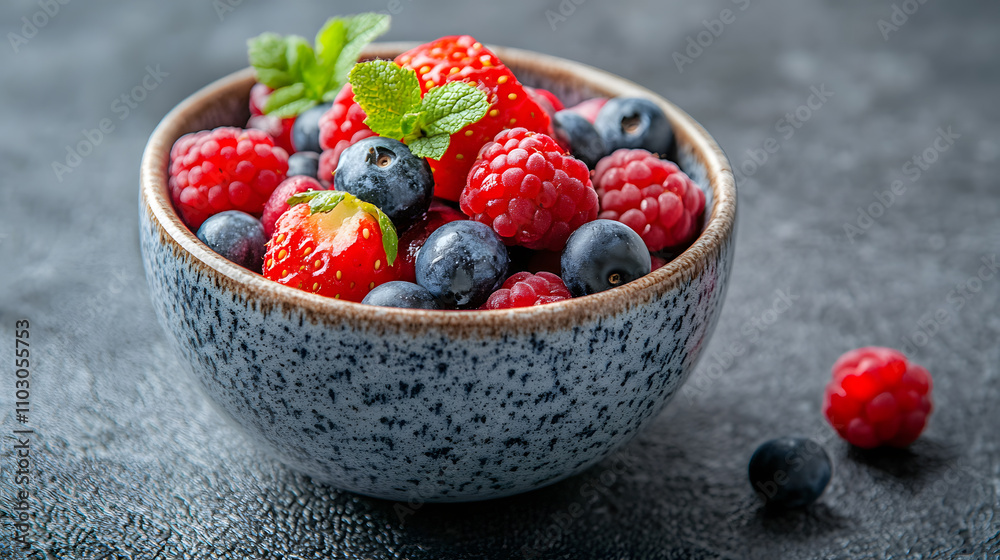 Brain nourishing food; Colorful berry mix in a ceramic bowl rich in antioxidants Brain nourishing food; Colorful berry mix in a ceramic bowl rich in antioxidants