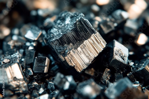 Close-up of Nickel Ore Samples Highlighting Metallic Lustre - Magnification in Photography. photo