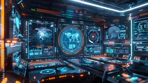 Futuristic Control Room with Advanced Technology