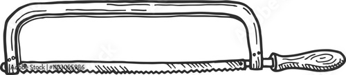 Hack saw sketch. Cutting wood drawn tool