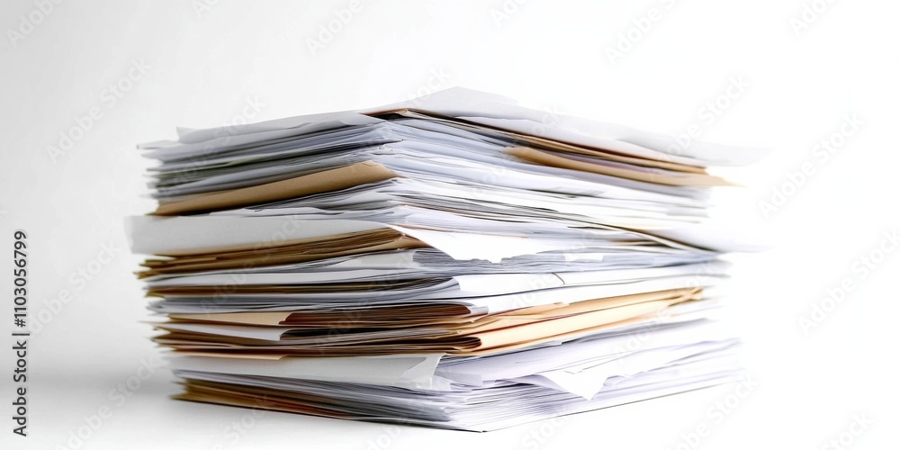 Stack of Business Documents Isolated on White Background - Concept Office Supplies and Business Paperwork Stack of Business Documents Isolated on White Background - Concept Office Supplies and Business Paperwork
