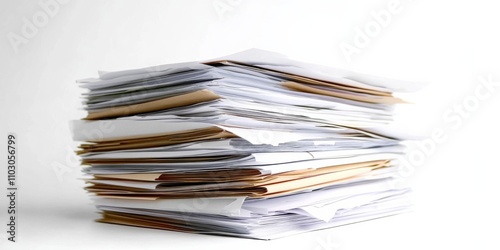 Stack of Business Documents Isolated on White Background - Concept Office Supplies and Business Paperwork