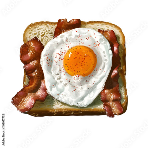 Breakfast Toast with Fried Egg and Bacon Top View