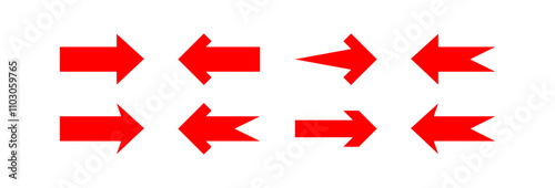 arrows red icon with straight forward direction isolated on white background.  set of left and right arrow vector