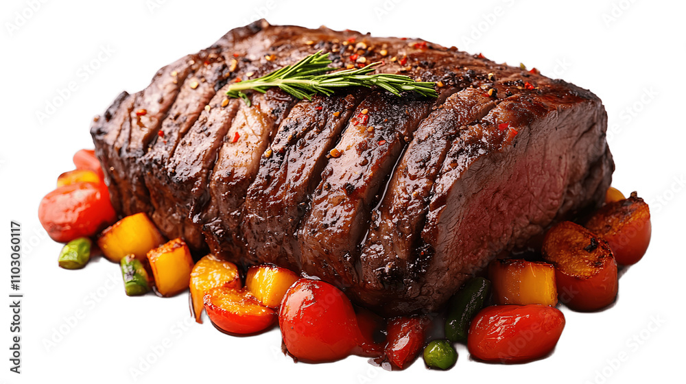 Roasted Beef Steak with Vegetables on Transparent Background Roasted Beef Steak with Vegetables on Transparent Background