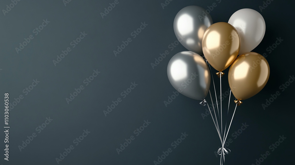 Elegant Metallic Balloons on Dark Background Elegant Metallic Balloons on Dark Background