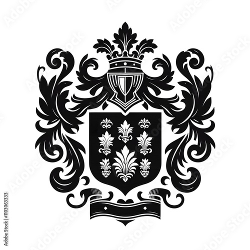 Black silhouette of family crest coat of arms symbol black illustration with white background