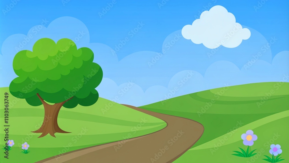 Cheerful Cartoon Nature Scene Cheerful Cartoon Nature Scene