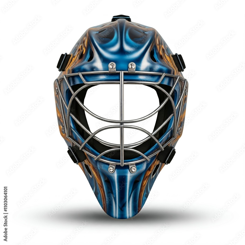 blue and orange hockey goalie mask isolated on white background 3d render blue and orange hockey goalie mask isolated on white background 3d render
