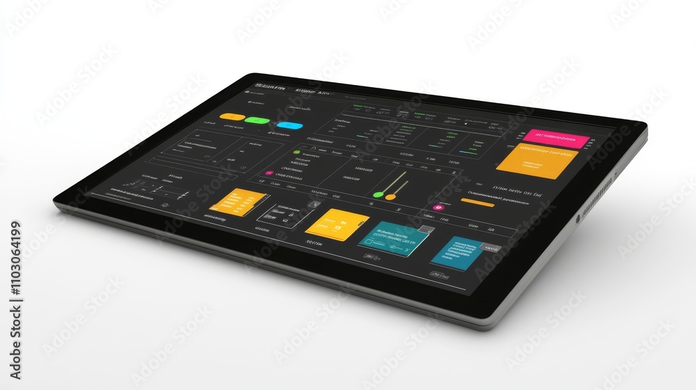 A sleek digital interface displayed on a modern tablet. This innovative design features vibrant colors and interactive elements for creative projects. Generative AI. A sleek digital interface displayed on a modern tablet. This innovative design features vibrant colors and interactive elements for creative projects. Generative AI.
