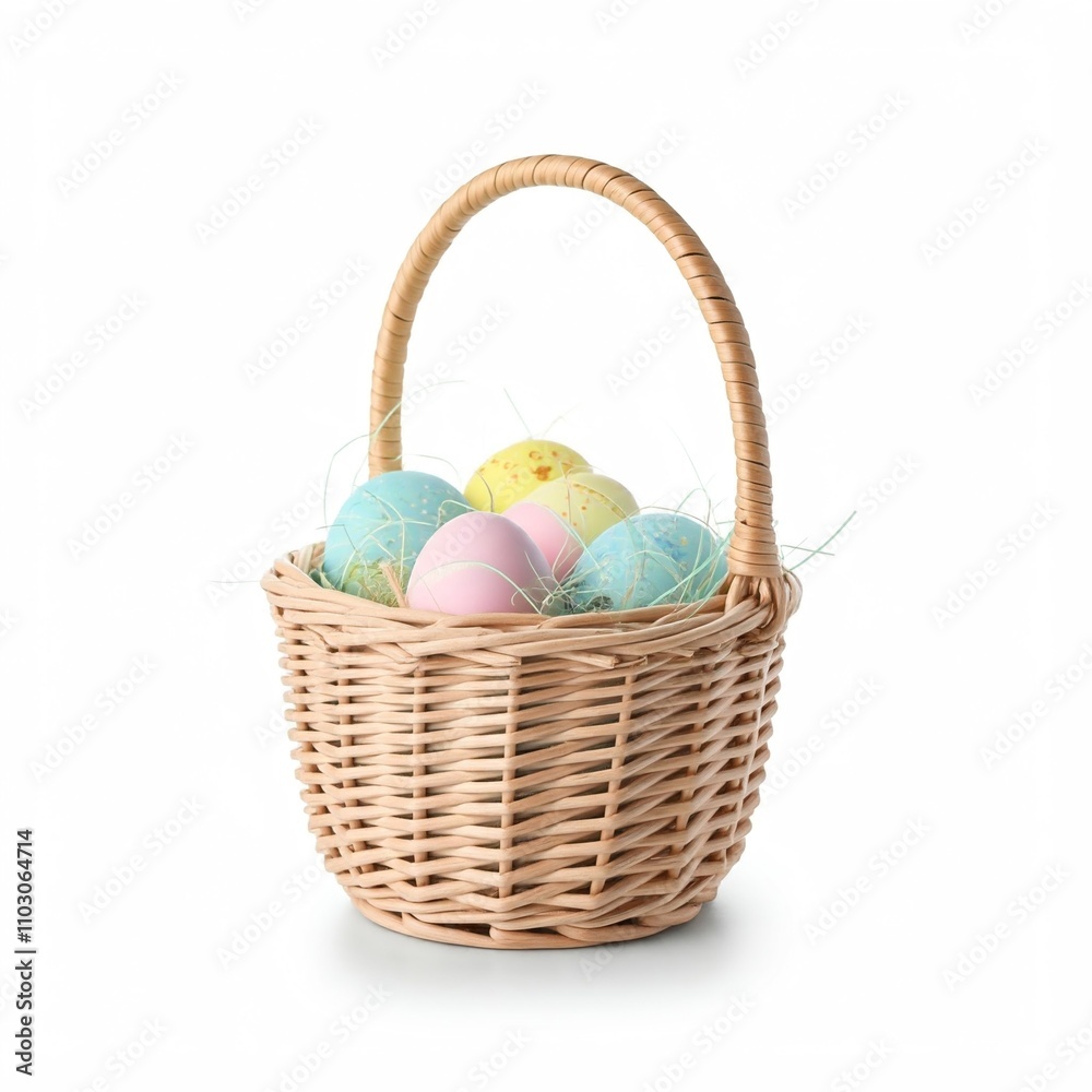 wicker basket filled with colorful easter eggs isolated on white background easter basket with pastel colored eggs spring decor easter holiday wicker basket filled with colorful easter eggs isolated on white background easter basket with pastel colored eggs spring decor easter holiday