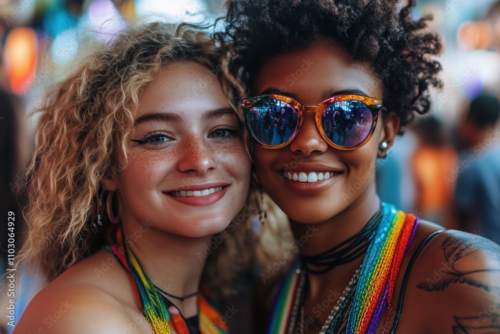 Close-Up of Two Women Enjoying a Pride Event