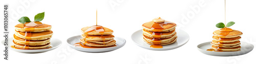 Pancakes with sauce, isolated on white background. Collection PNG.