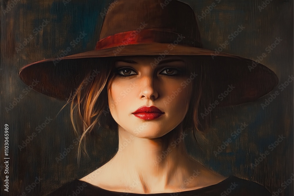 Dramatic Portrait of a Woman in a Dark Wide-Brimmed Hat Dramatic Portrait of a Woman in a Dark Wide-Brimmed Hat