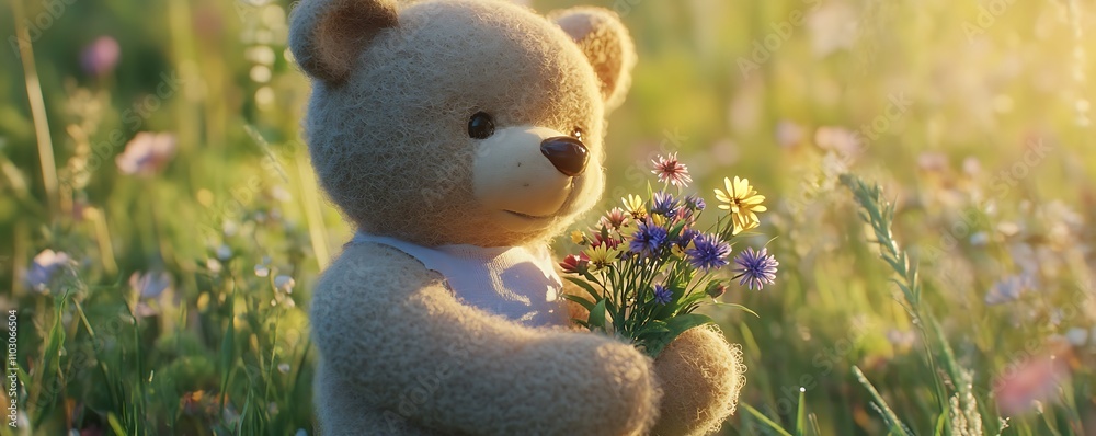 Fototapeta premium Here is the image of a teddy bear with a bowtie