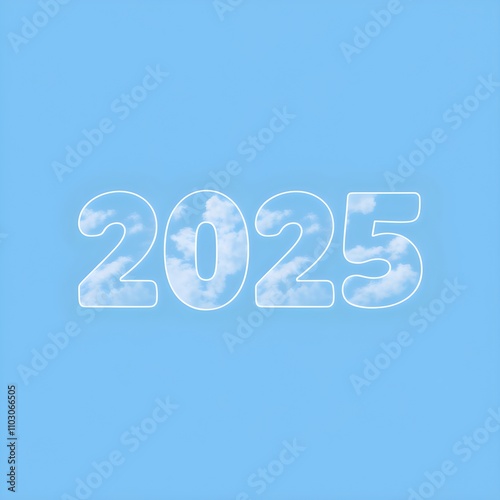 Happy new year 2025 , minimalist simple light blue background