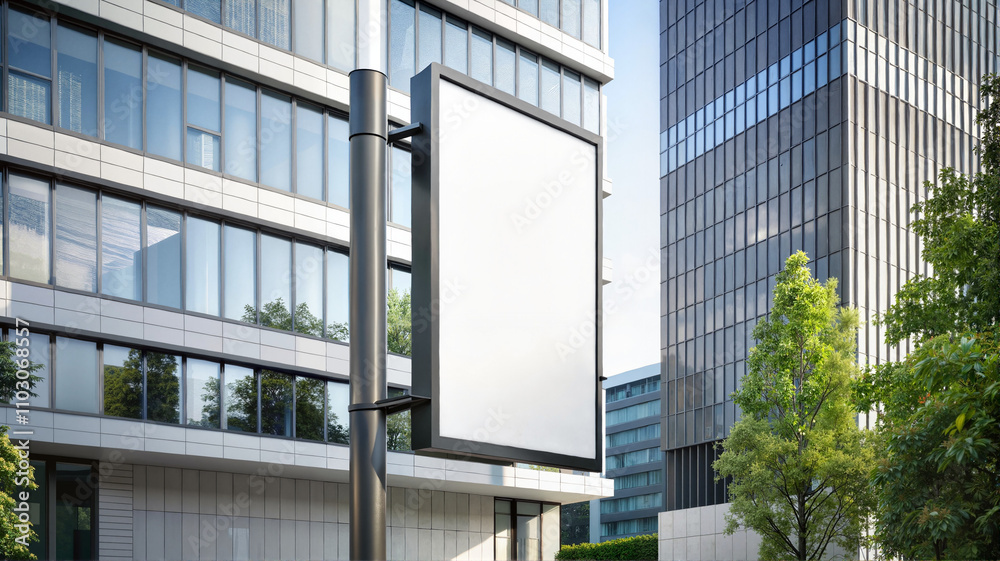 Outdoor billboard near modern office building Outdoor billboard near modern office building
