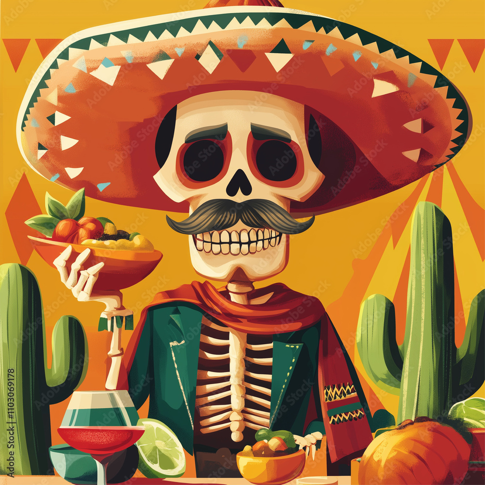 Cartoon illustration of Cinco de Mayo day. Generative AI. Cartoon illustration of Cinco de Mayo day. Generative AI.