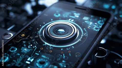 Close up view of a sleek and sophisticated AI powered smartphone featuring innovative and futuristic designs showcasing the advancements in digital imaging and computational photography technology