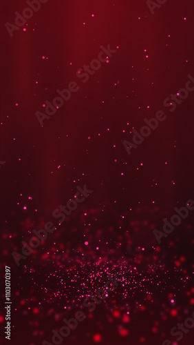 Red particles twirling on the ground and flying in the air with light rays at the top center, vertical composition. Event and banner background.