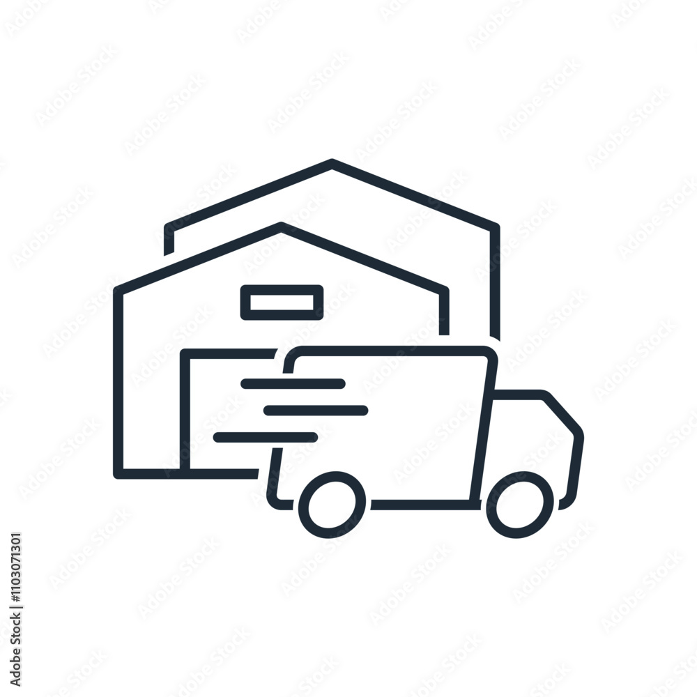 Fast delivery of products from warehouse to client. Vector linear icon isolated on white background. Fast delivery of products from warehouse to client. Vector linear icon isolated on white background.