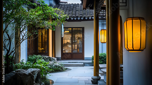 Traditional Chinese Courtyard Ancient Architecture Suzhou Garden Classical Style	 photo