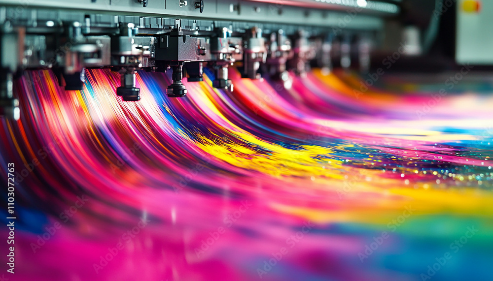 Close up of printing machine in action in different colors generated.AI Close up of printing machine in action in different colors generated.AI