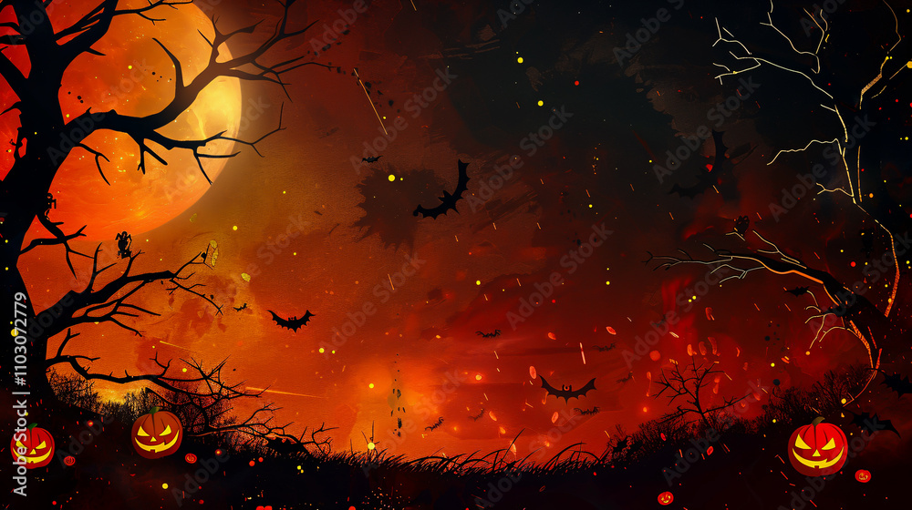 Scary forest scene with twisted trees and lurking shadows. Scary forest scene with twisted trees and lurking shadows.