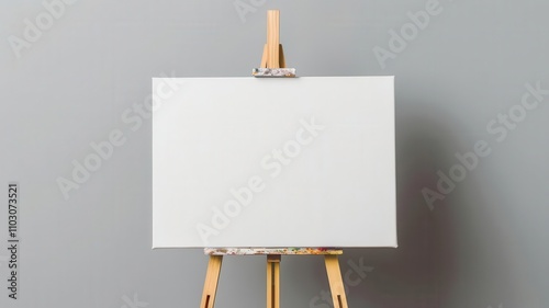 A blank canvas on an easel, ready for the first brushstroke, symbolizing artistic beginnings photo